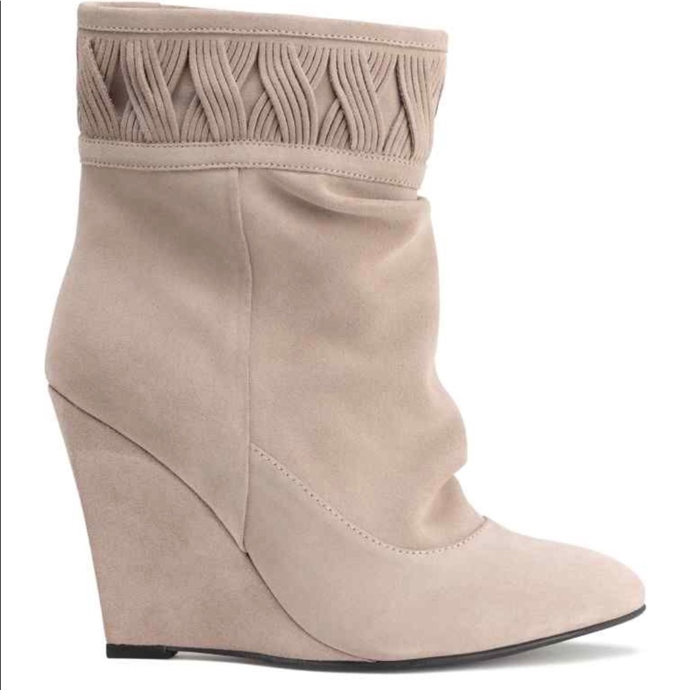 H&M premium quality real suede wedge booties